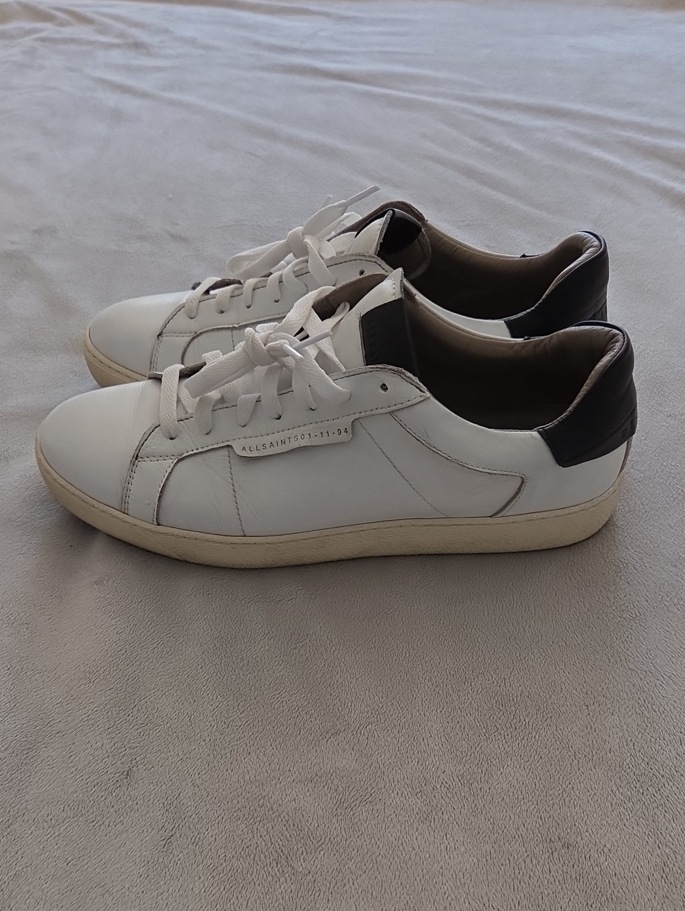 Men's Allsaints White Leather Sneakers, US Size 10/EUR 43